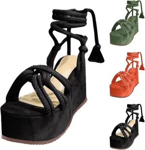 Women's Wedge Sandals Open Toe Summer Platforms Lace Up Comfortable Boho Sandals Slip On Dressy Walking Shoes