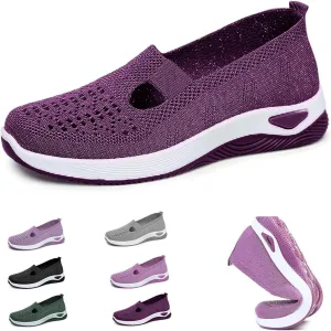 Women's Woven Breathable Soft Sole Shoes,Outdoor Hiking Mesh up Knit Stretch Orthopedic Sneakers Slip-On Non-slip