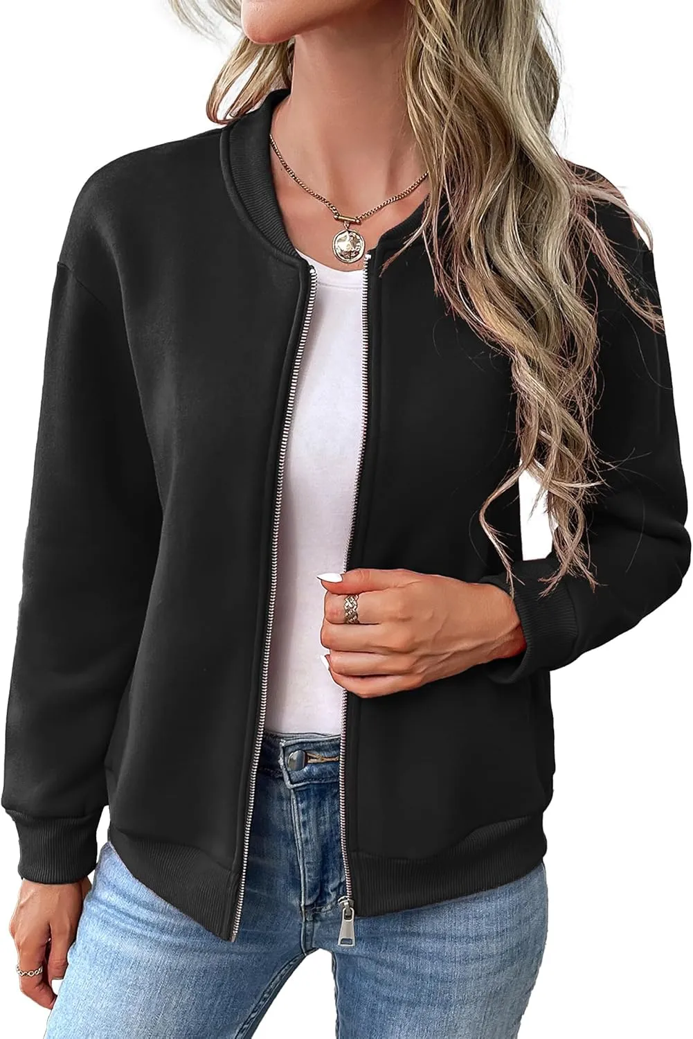Women's Zip Up Sweatshirts Jackets Long Sleeve Bomber Jacket Casual Outwear with Pockets