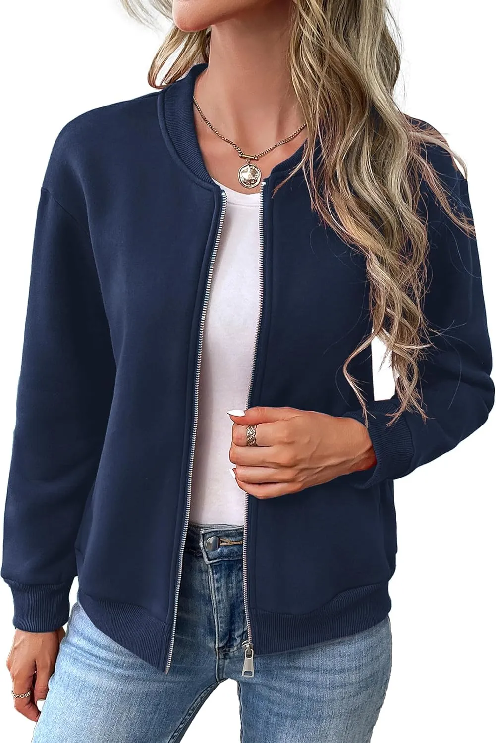 Women's Zip Up Sweatshirts Jackets Long Sleeve Bomber Jacket Casual Outwear with Pockets