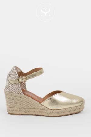 WONDERS YD-SI685 GOLD LEATHER/JUTE WEDGE ESPADRILLE SANDALS