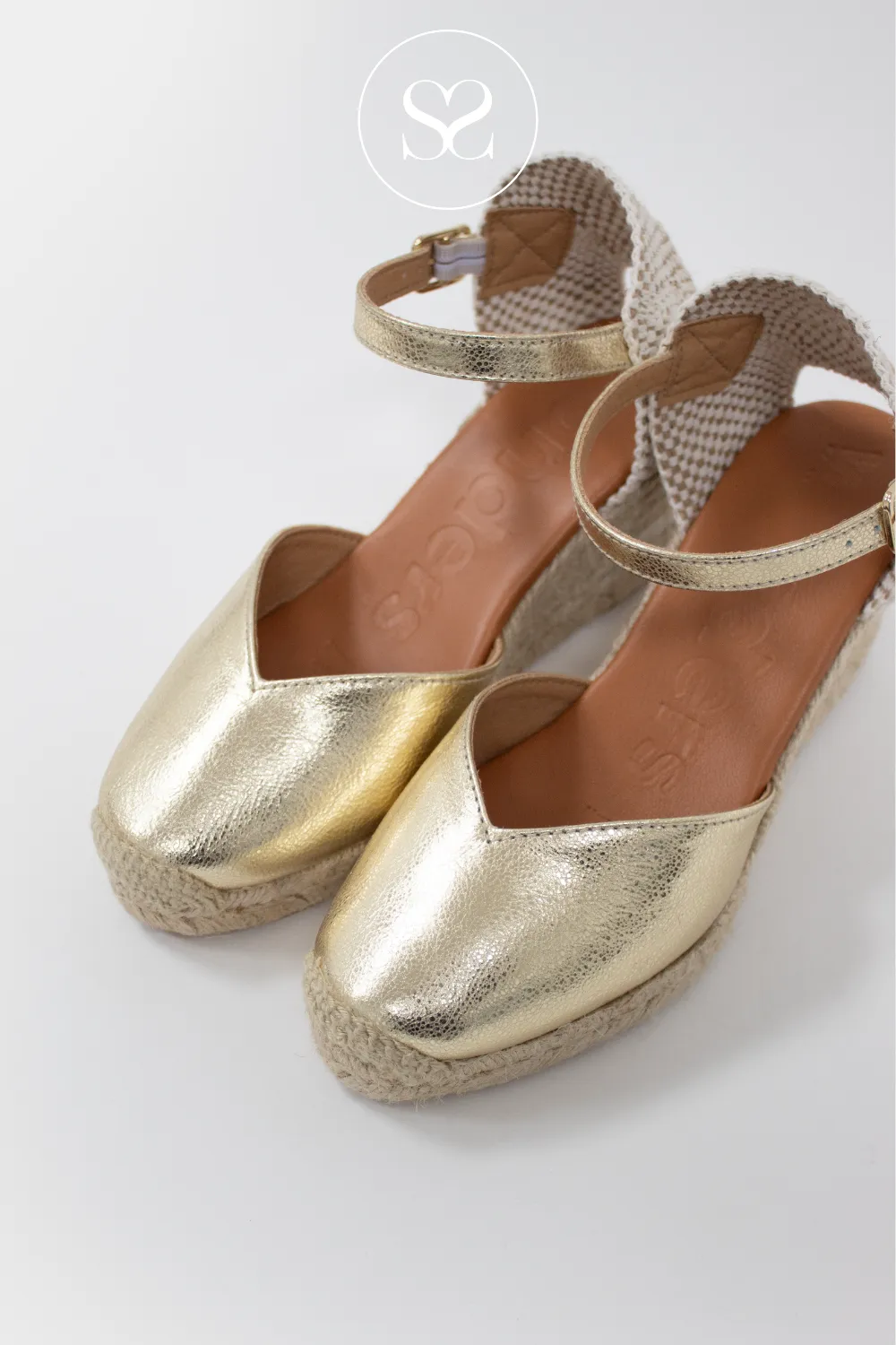 WONDERS YD-SI685 GOLD LEATHER/JUTE WEDGE ESPADRILLE SANDALS
