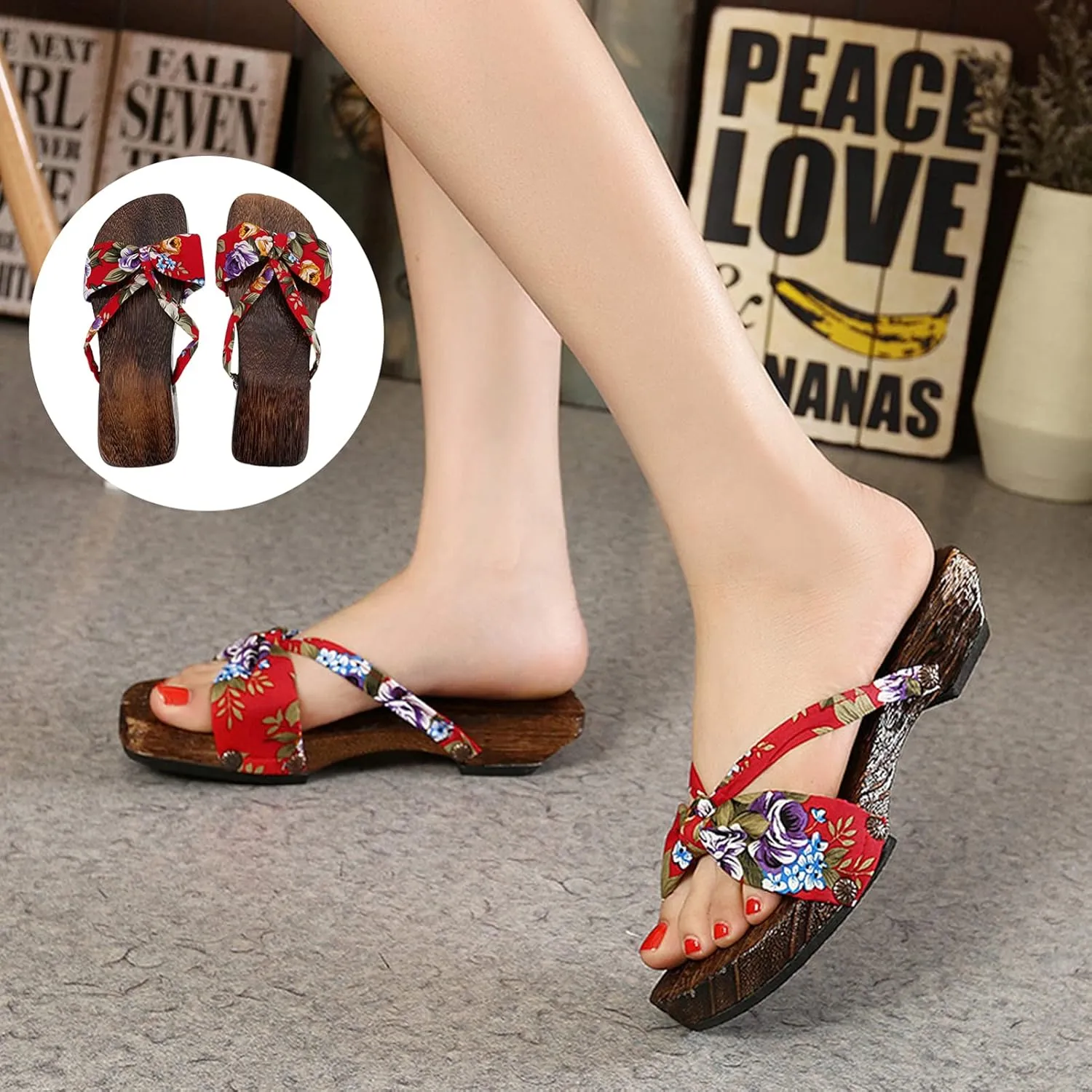 Wooden Geta Sandals Clogs Chinese Japanese Traditional Shoes Female Kimono Wooden Slippers Sandals Summer Beach Footwear