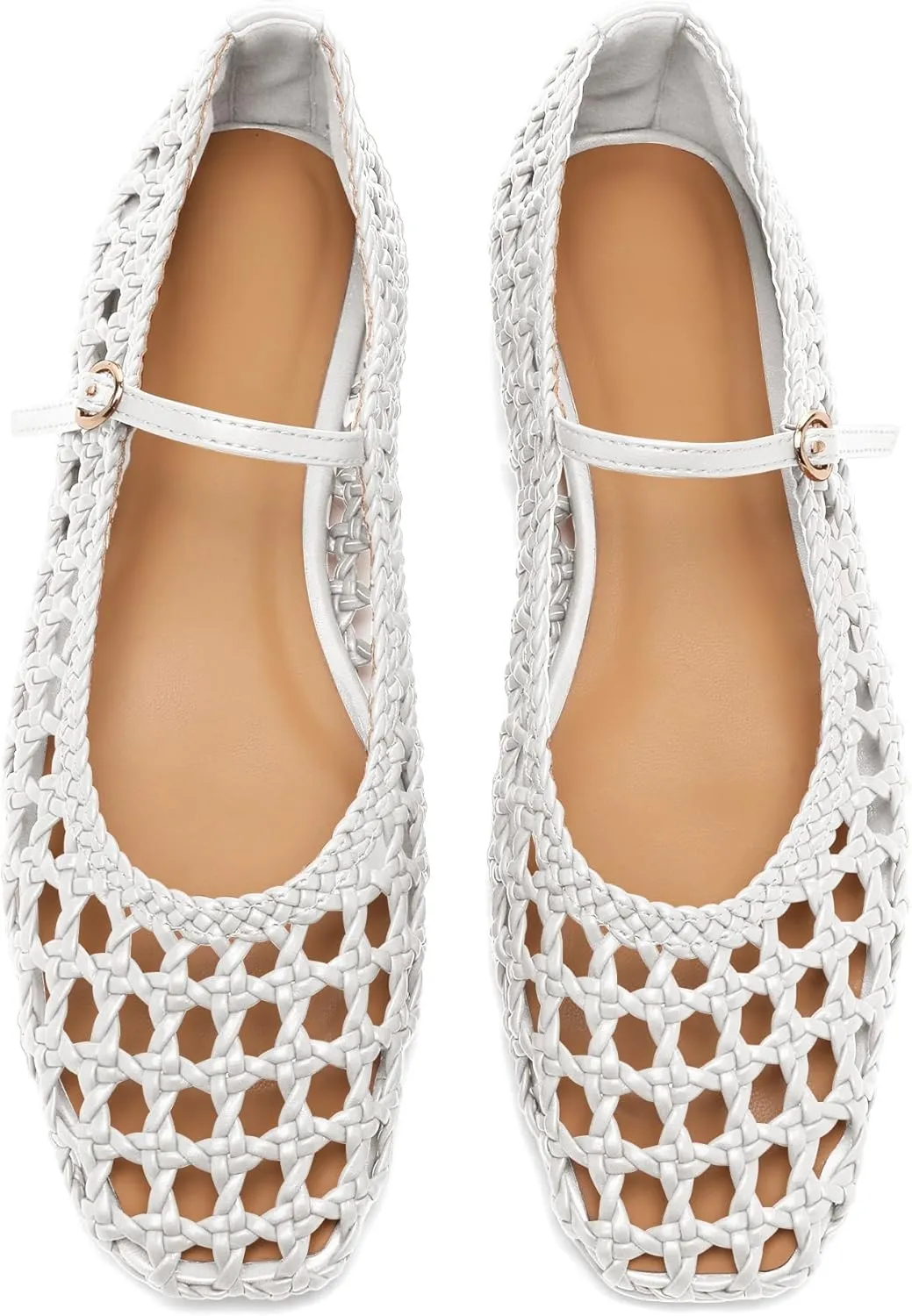 Woven Mesh Ballet Flats for Women with Metal Buckle Strap Ballerina Flat Shoes Comfortable Round Toe Mary Jane Flat.
