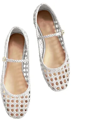 Woven Mesh Ballet Flats for Women with Metal Buckle Strap Ballerina Flat Shoes Comfortable Round Toe Mary Jane Flat.