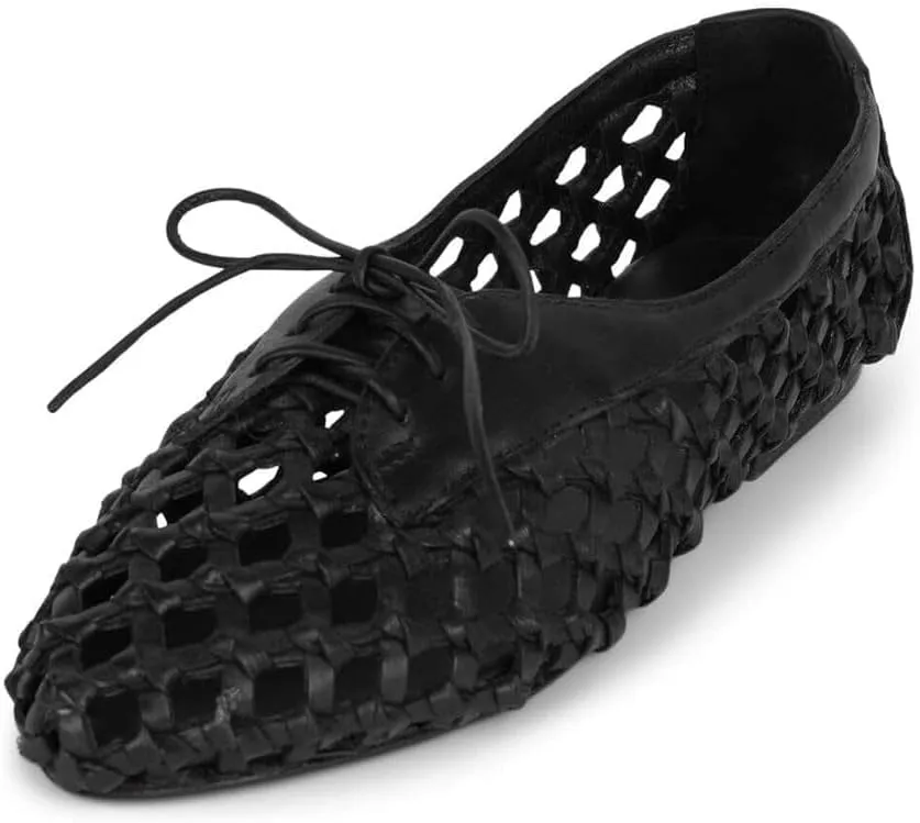 Woven Mesh Flats for Women Black Round Toe Mary Jane Ballet Strap Flat Bow Elastic Summer Comfortable Casual Walking Shoes