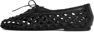 Woven Mesh Flats for Women Black Round Toe Mary Jane Ballet Strap Flat Bow Elastic Summer Comfortable Casual Walking Shoes
