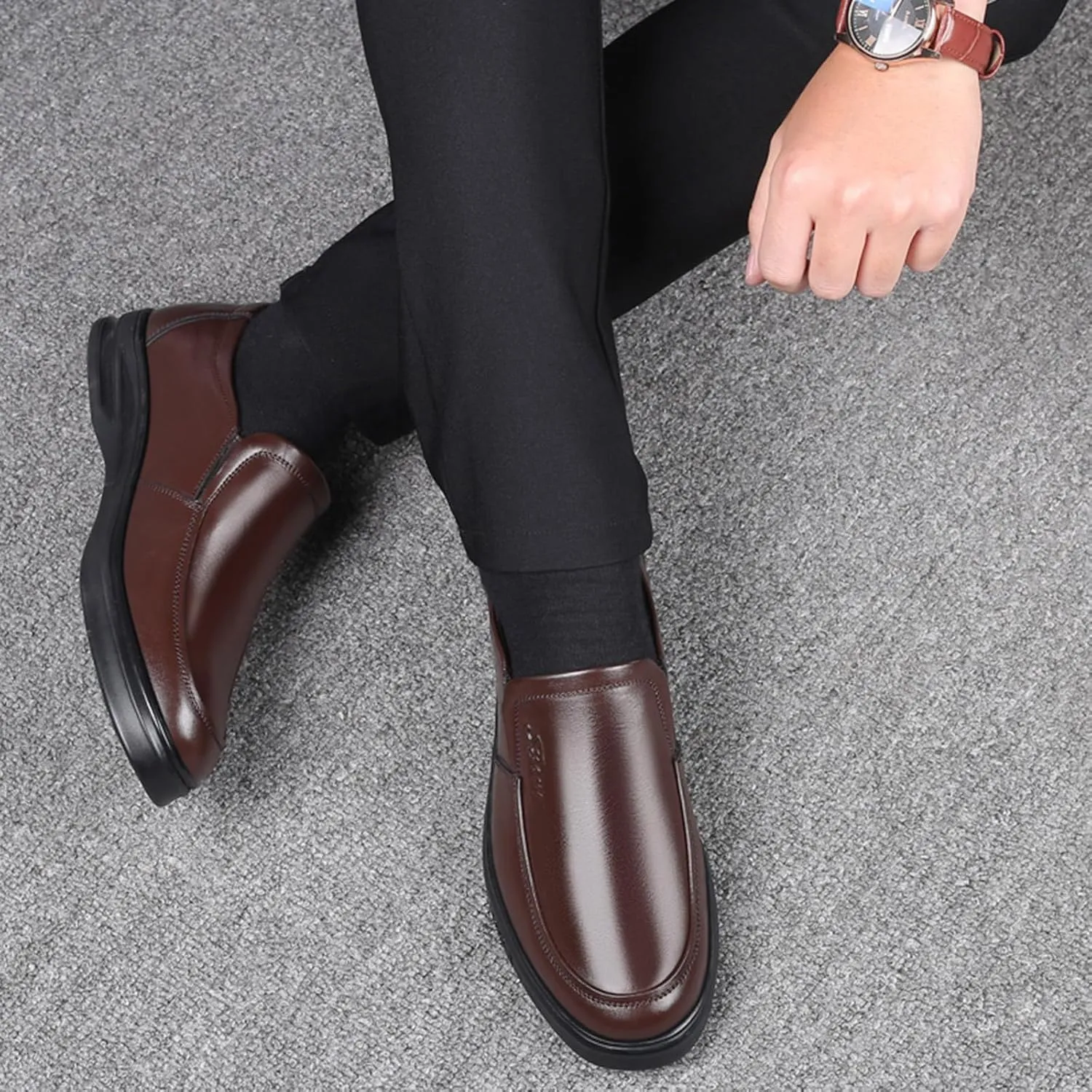 WUIWUIYU Men's Boys' Oxfords Flats Slip-on Business Formal Dress Leather Shoes Wedding Party Shoes
