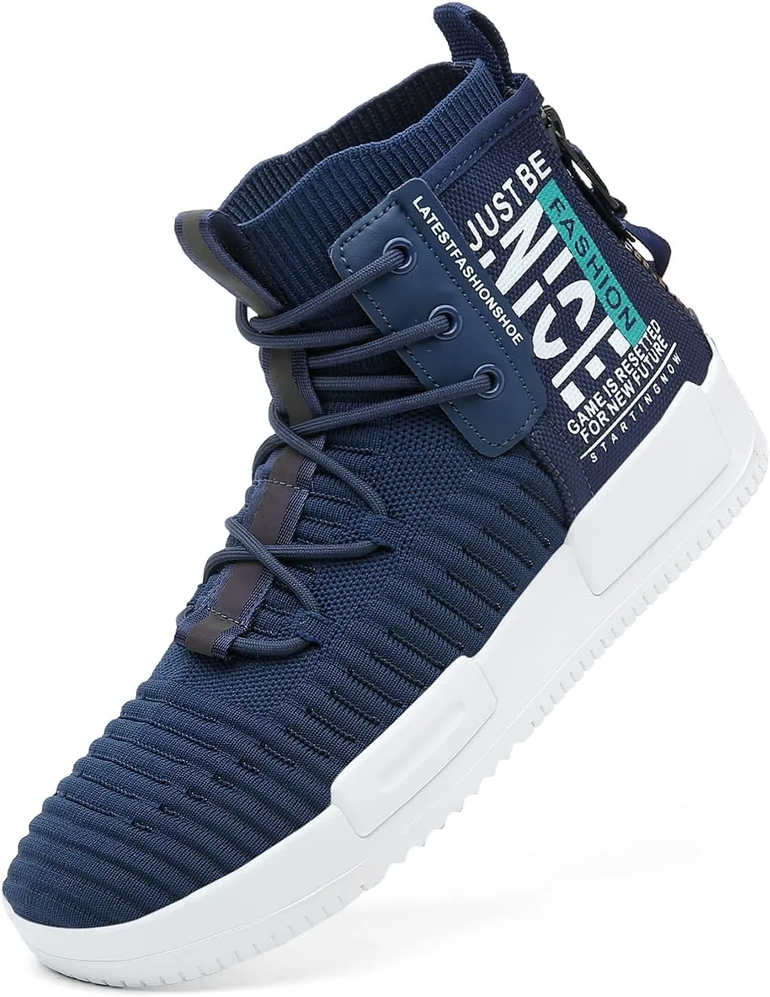 XIDISO Men’s High Top Fashion Sneaker Casual Slip on Walking Shoes for Men Dark Blue