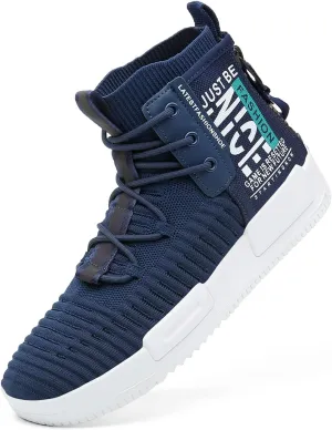 XIDISO Men’s High Top Fashion Sneaker Casual Slip on Walking Shoes for Men Dark Blue