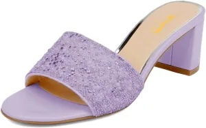 XYD Women Comfy Open Toe Rhinestones Pearl Slip On Mule Sandals Mid Chunky Heel Slide Slippers Daily Casual Outdoor Dress Shoes