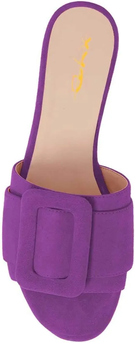 XYD Women Open Toe Flats Sandals No Heel Comfortable Summer Slide Shoes with Oversized Buckle