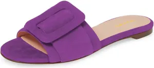 XYD Women Open Toe Flats Sandals No Heel Comfortable Summer Slide Shoes with Oversized Buckle