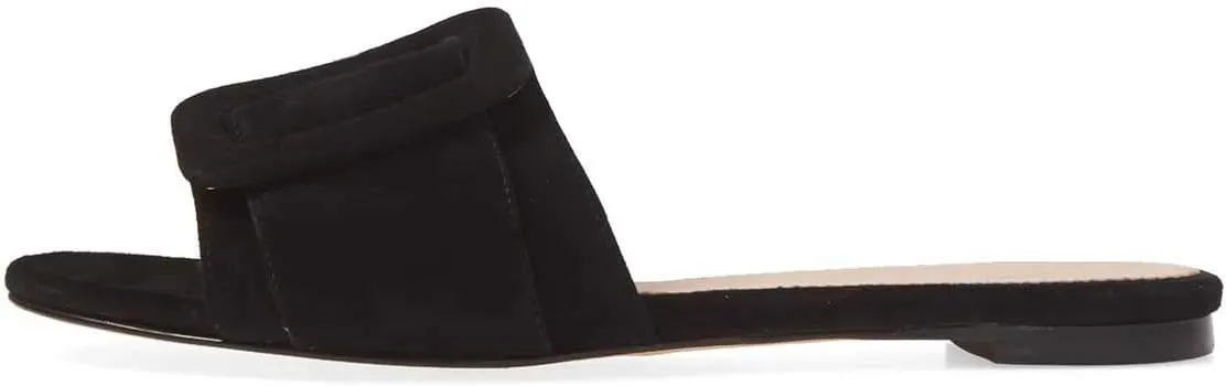 XYD Women Open Toe Flats Sandals No Heel Comfortable Summer Slide Shoes with Oversized Buckle