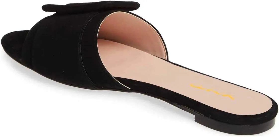XYD Women Open Toe Flats Sandals No Heel Comfortable Summer Slide Shoes with Oversized Buckle