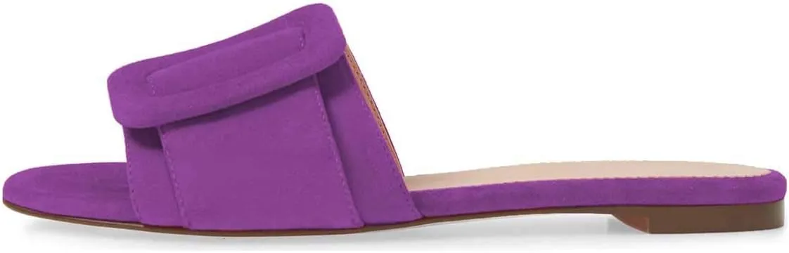 XYD Women Open Toe Flats Sandals No Heel Comfortable Summer Slide Shoes with Oversized Buckle