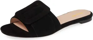 XYD Women Open Toe Flats Sandals No Heel Comfortable Summer Slide Shoes with Oversized Buckle