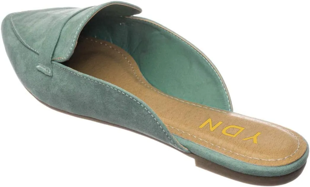 YDN Women Causal Slide Mules Comfy Flats Loafers Poined Toe Slipper Slip On Backless Sandals Fashion Dressy Summer Shoes