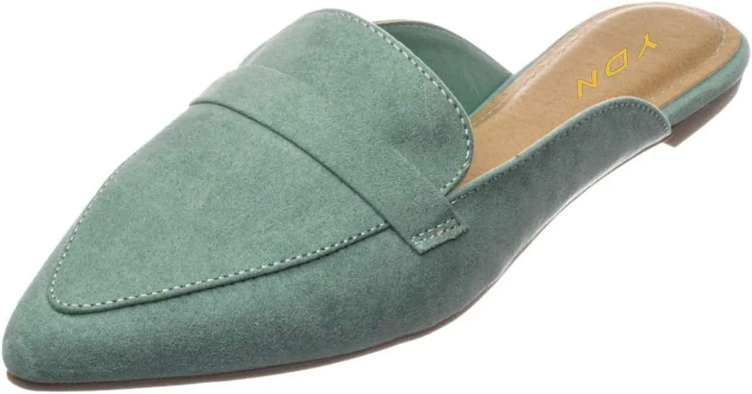 YDN Women Causal Slide Mules Comfy Flats Loafers Poined Toe Slipper Slip On Backless Sandals Fashion Dressy Summer Shoes