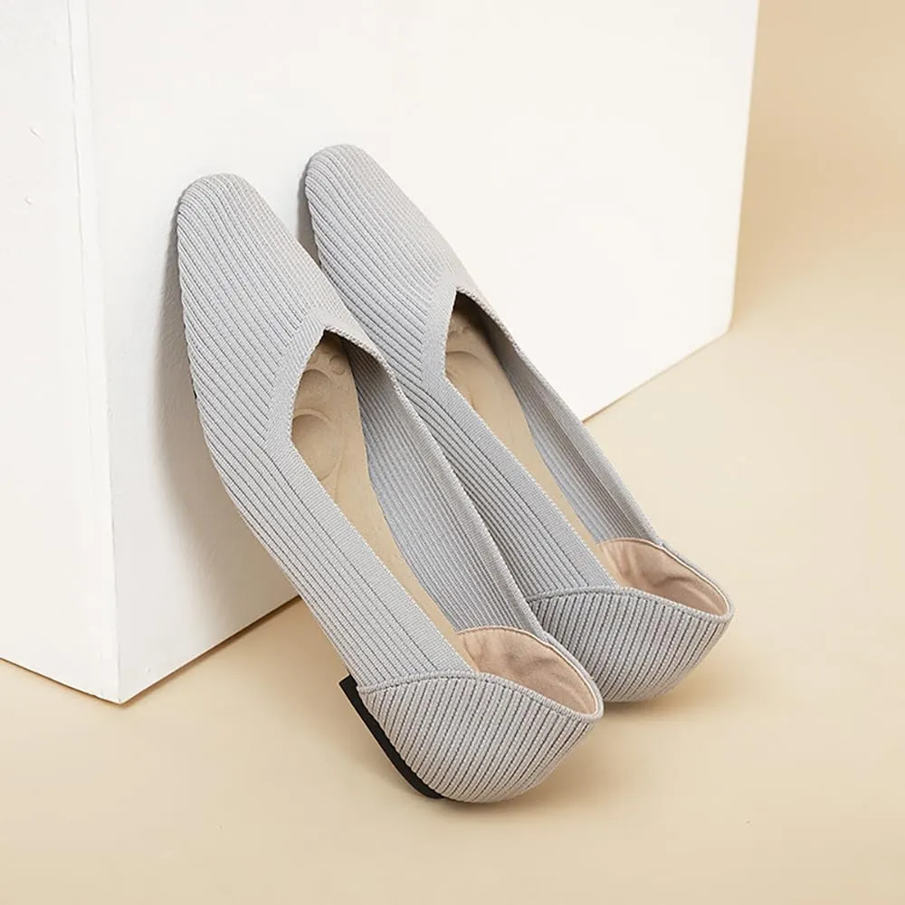 YING LAN Womens Knit Ballet Flats Shoes,Ladies Comfortable Dress Shoes Casual Slip On Soft Ballerina Walking Flats Shoes