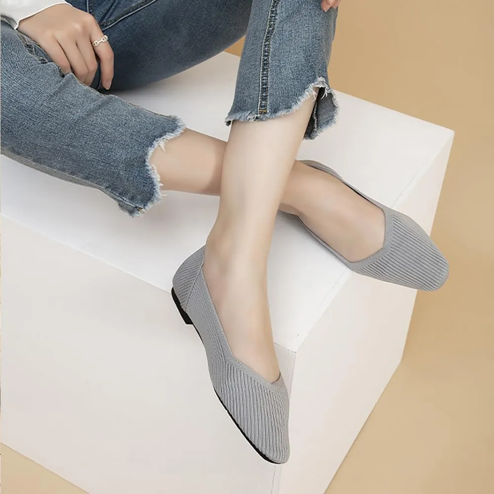 YING LAN Womens Knit Ballet Flats Shoes,Ladies Comfortable Dress Shoes Casual Slip On Soft Ballerina Walking Flats Shoes