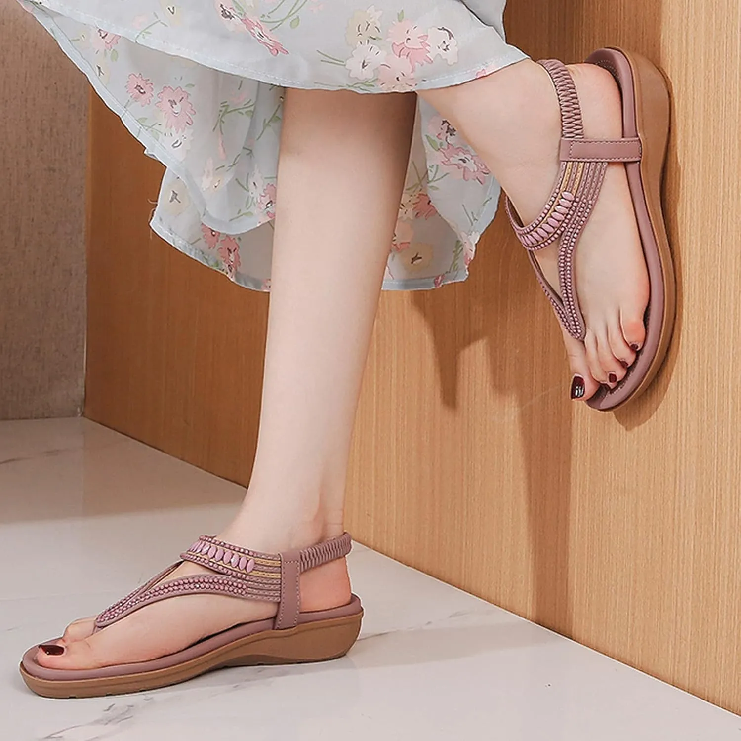 Yoga Mat Comfortable Flat Sandal for Women Fashion Versatile Leather Cool Shoes Casual Non Slip Flat Sandals