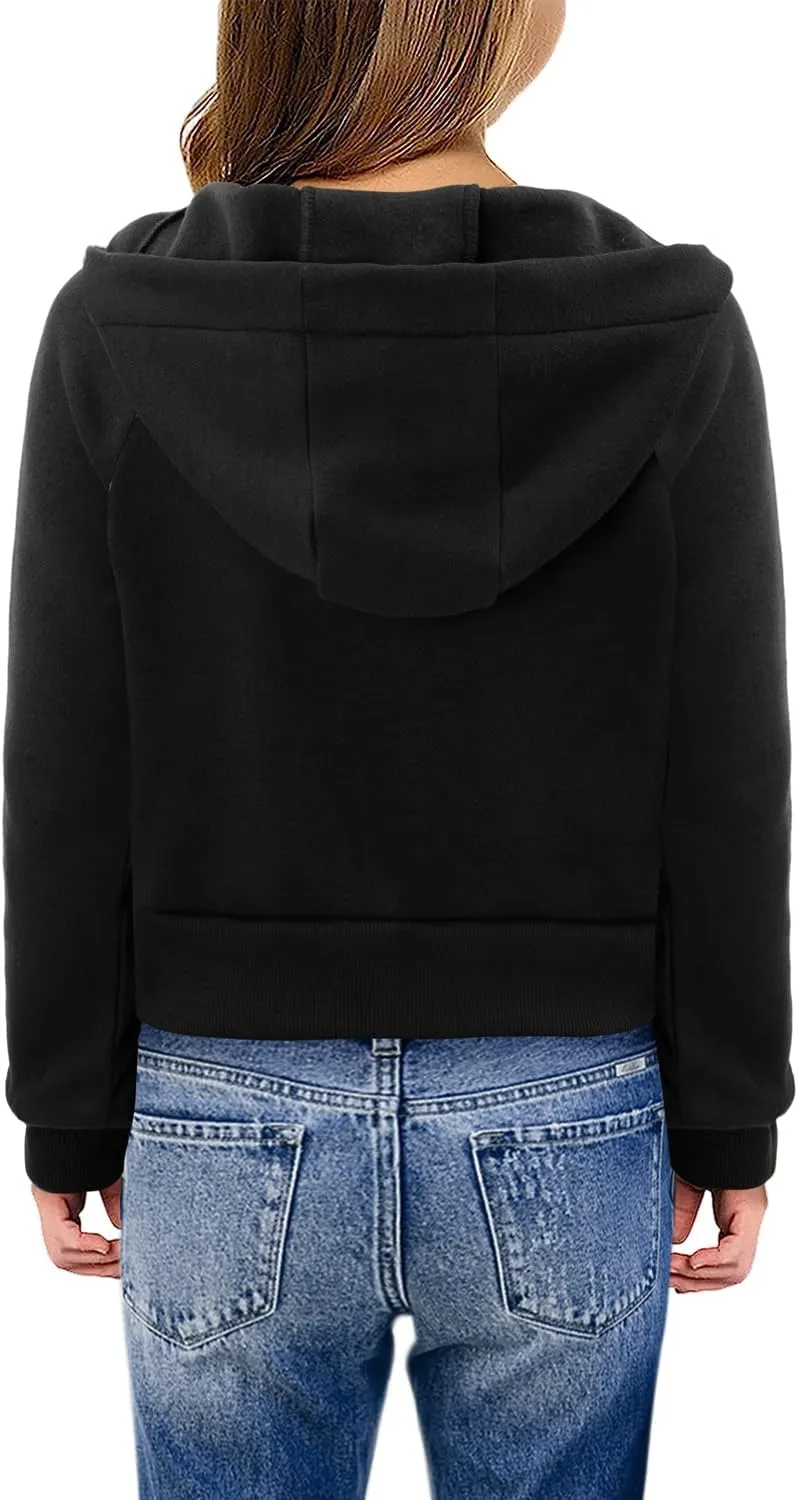 Yoklass Girls Zip Up Hoodie Croppred Sweatshirts Casual Long Sleeve Thumb Hole Jacket 4-13 Years