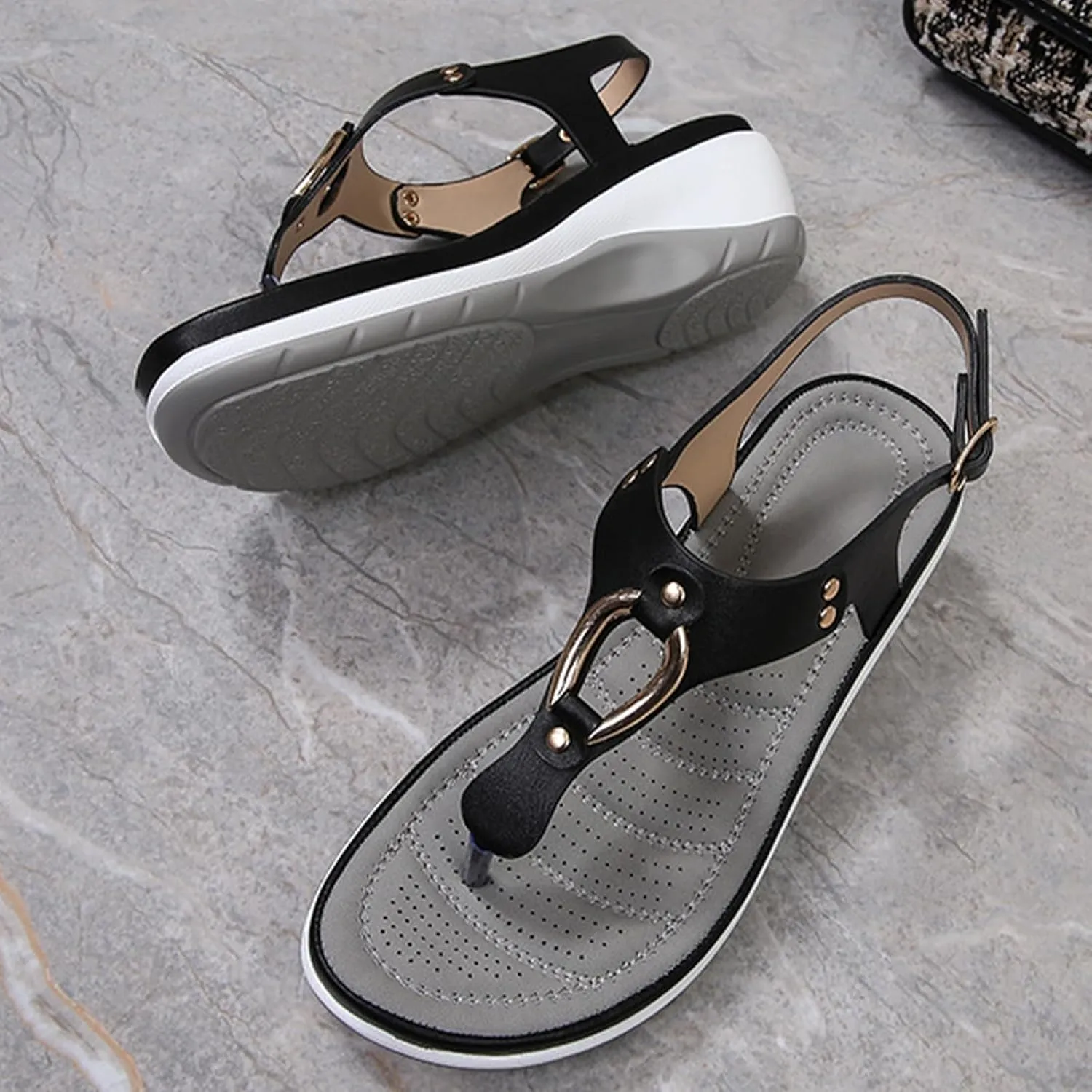 YTINGNICE Women's Supportive Sandals,Ankle Strap Thong Elastic Flat Sandals for Women,Summer Soft Footbed Orthopedic Sandals