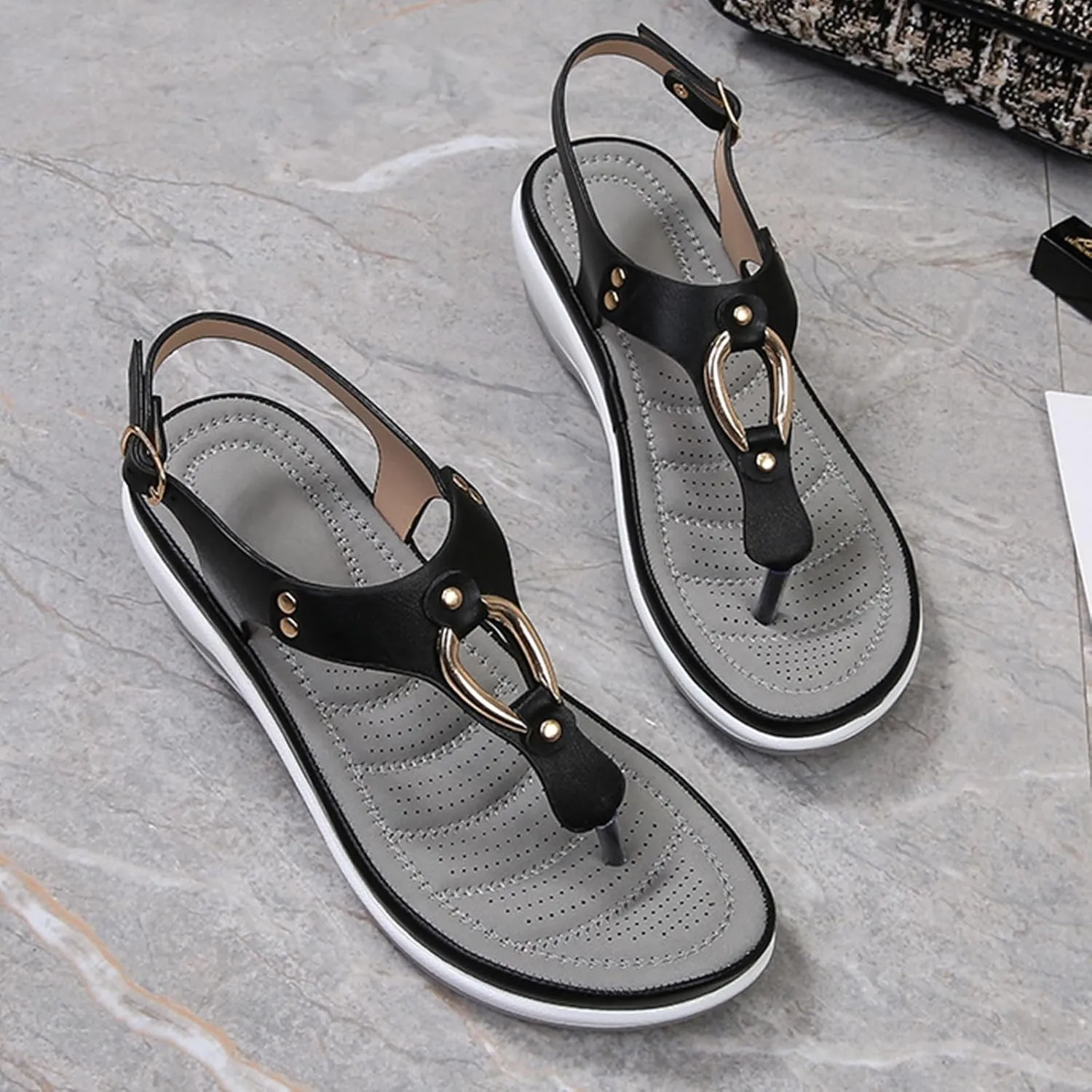 YTINGNICE Women's Supportive Sandals,Ankle Strap Thong Elastic Flat Sandals for Women,Summer Soft Footbed Orthopedic Sandals