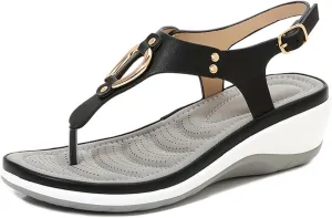 YTINGNICE Women's Supportive Sandals,Ankle Strap Thong Elastic Flat Sandals for Women,Summer Soft Footbed Orthopedic Sandals
