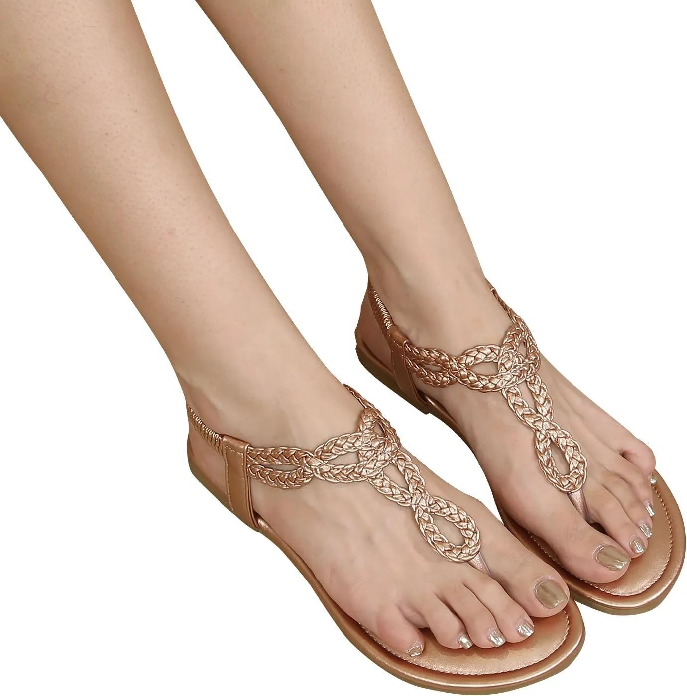 zeetoo Women's Flat Sandals Summer T-StrapThong Bohemian Casual Comfortable Dressy Sandals for Women