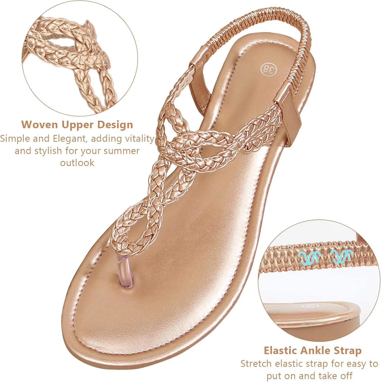 zeetoo Women's Flat Sandals Summer T-StrapThong Bohemian Casual Comfortable Dressy Sandals for Women