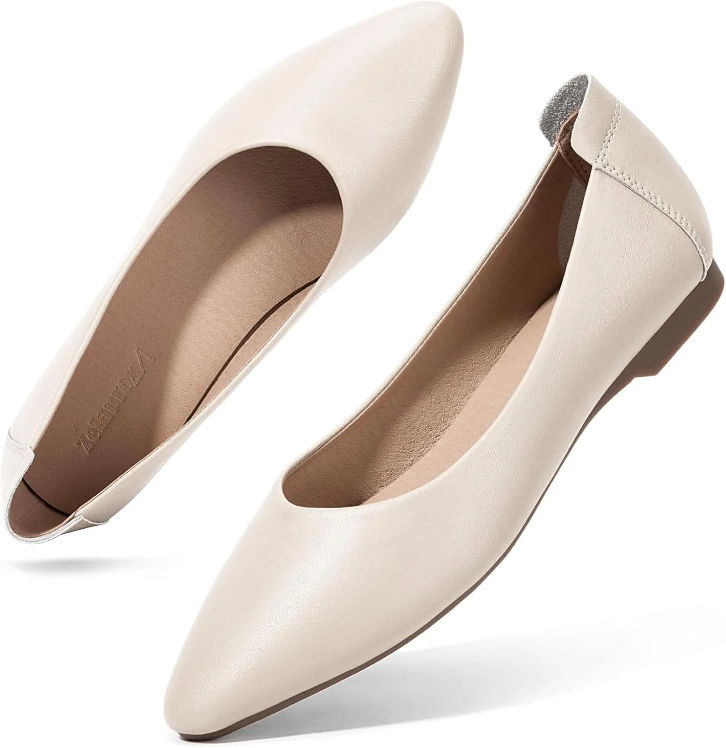 Zelaprox Women's Casual Pointed Toe Ballet Comfort Soft Leather Slip On Cowhide Flats Shoes Work Flats Office Shoes Casual Dressy Shoes