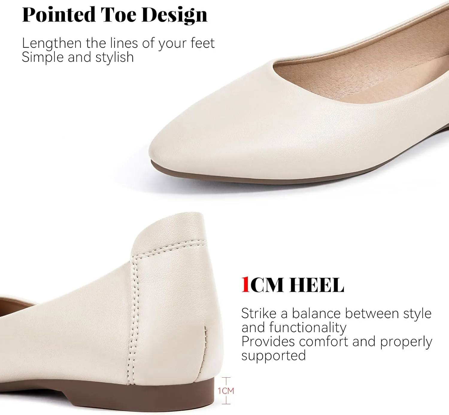 Zelaprox Women's Casual Pointed Toe Ballet Comfort Soft Leather Slip On Cowhide Flats Shoes Work Flats Office Shoes Casual Dressy Shoes