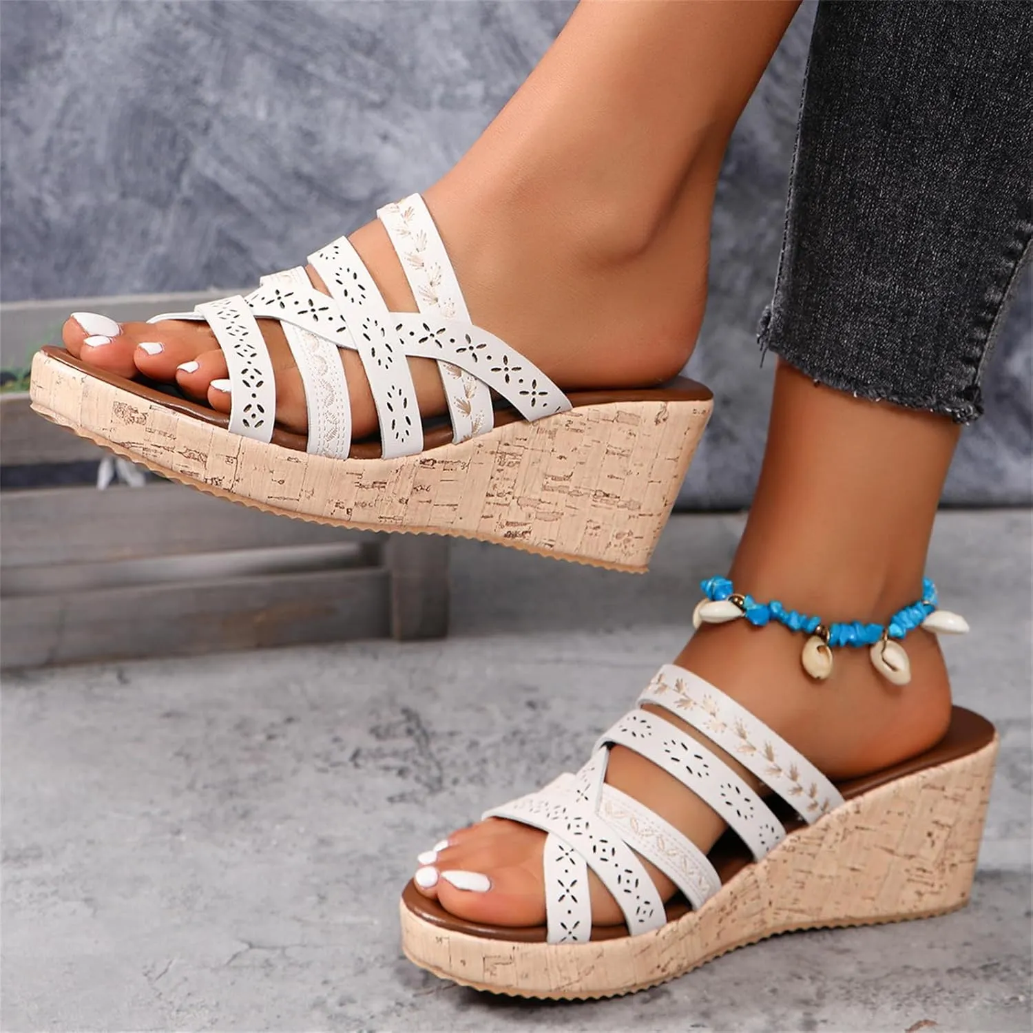 ZKXYFFS Women's Wedge Platform Espadrille Cork Slide Sandals Slip On Open Toe High Heels Buckle Casual Summer Flatform Shoes