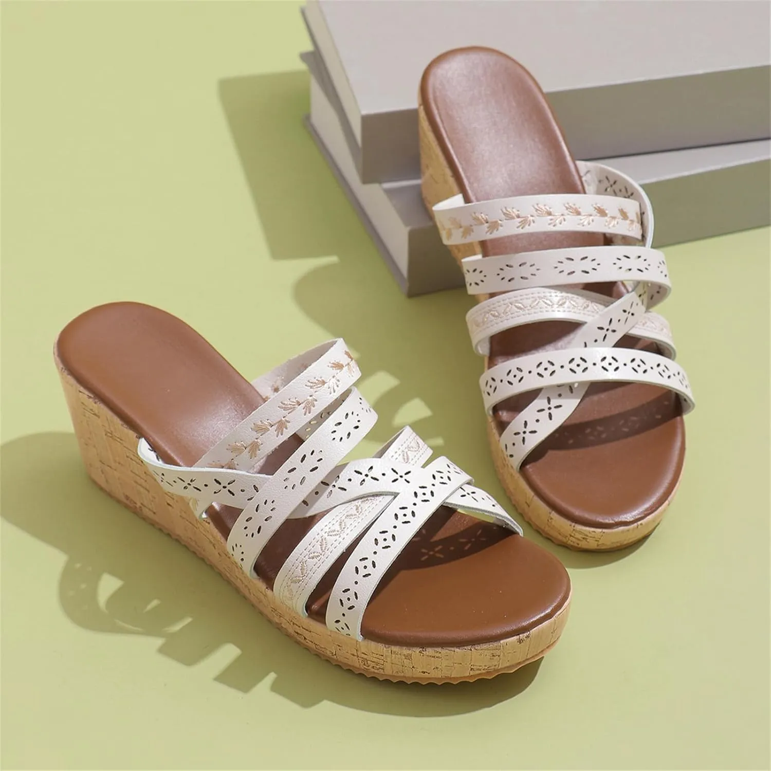 ZKXYFFS Women's Wedge Platform Espadrille Cork Slide Sandals Slip On Open Toe High Heels Buckle Casual Summer Flatform Shoes