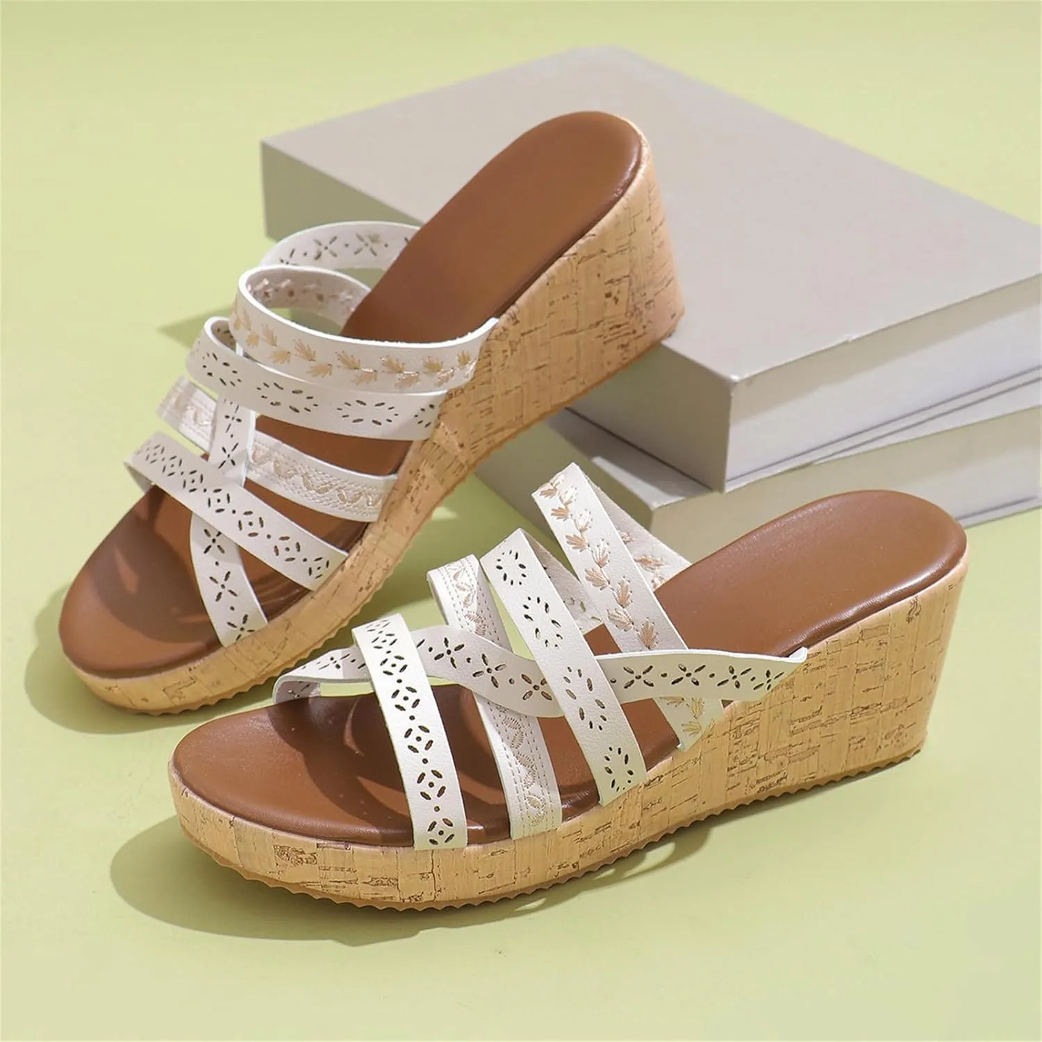 ZKXYFFS Women's Wedge Platform Espadrille Cork Slide Sandals Slip On Open Toe High Heels Buckle Casual Summer Flatform Shoes