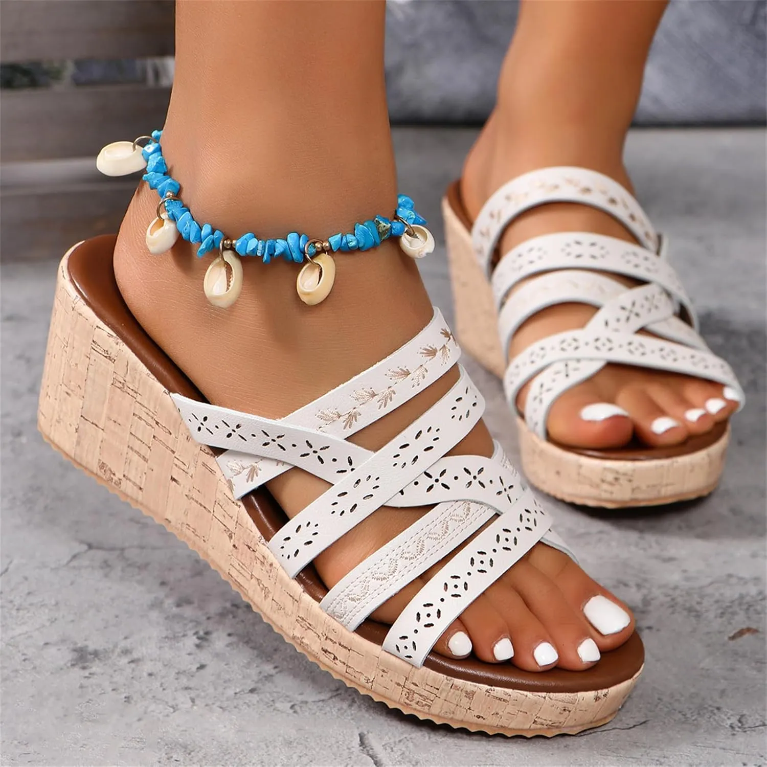 ZKXYFFS Women's Wedge Platform Espadrille Cork Slide Sandals Slip On Open Toe High Heels Buckle Casual Summer Flatform Shoes