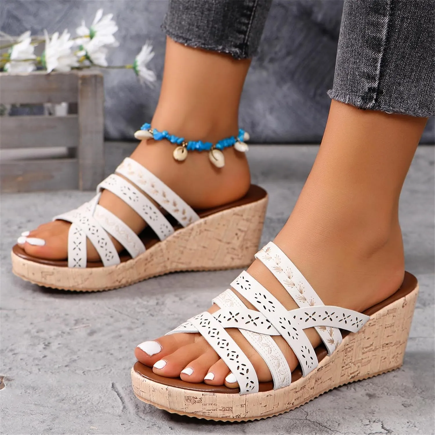 ZKXYFFS Women's Wedge Platform Espadrille Cork Slide Sandals Slip On Open Toe High Heels Buckle Casual Summer Flatform Shoes