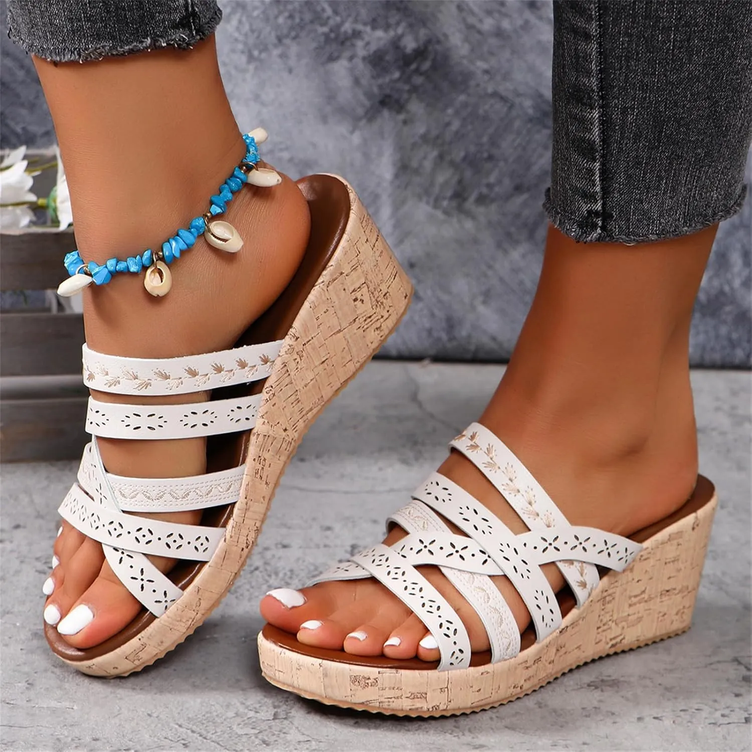ZKXYFFS Women's Wedge Platform Espadrille Cork Slide Sandals Slip On Open Toe High Heels Buckle Casual Summer Flatform Shoes