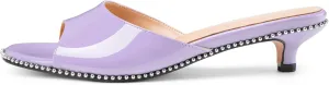 Z.Oufeier Women's Low Kitten Heeled Slide Sandals Round Open Toe Slip On Mules For Party Dress Wedding
