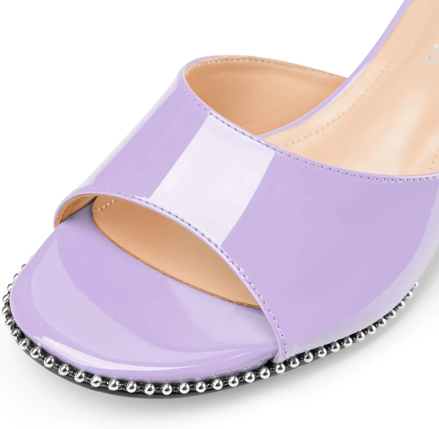 Z.Oufeier Women's Low Kitten Heeled Slide Sandals Round Open Toe Slip On Mules For Party Dress Wedding