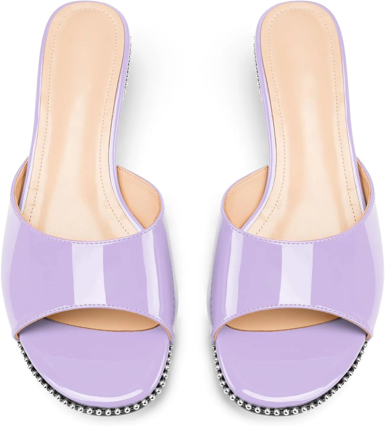 Z.Oufeier Women's Low Kitten Heeled Slide Sandals Round Open Toe Slip On Mules For Party Dress Wedding