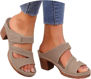 ZSpzx Summer Sandals For Women 2025,Women's Heeled Open Toe Slip On Block Womens Chunky Mid Heels Slippers Low Backless Mules Slide Ankle Strap Sandal Casual Comfortable Adjustable Walking Shoes