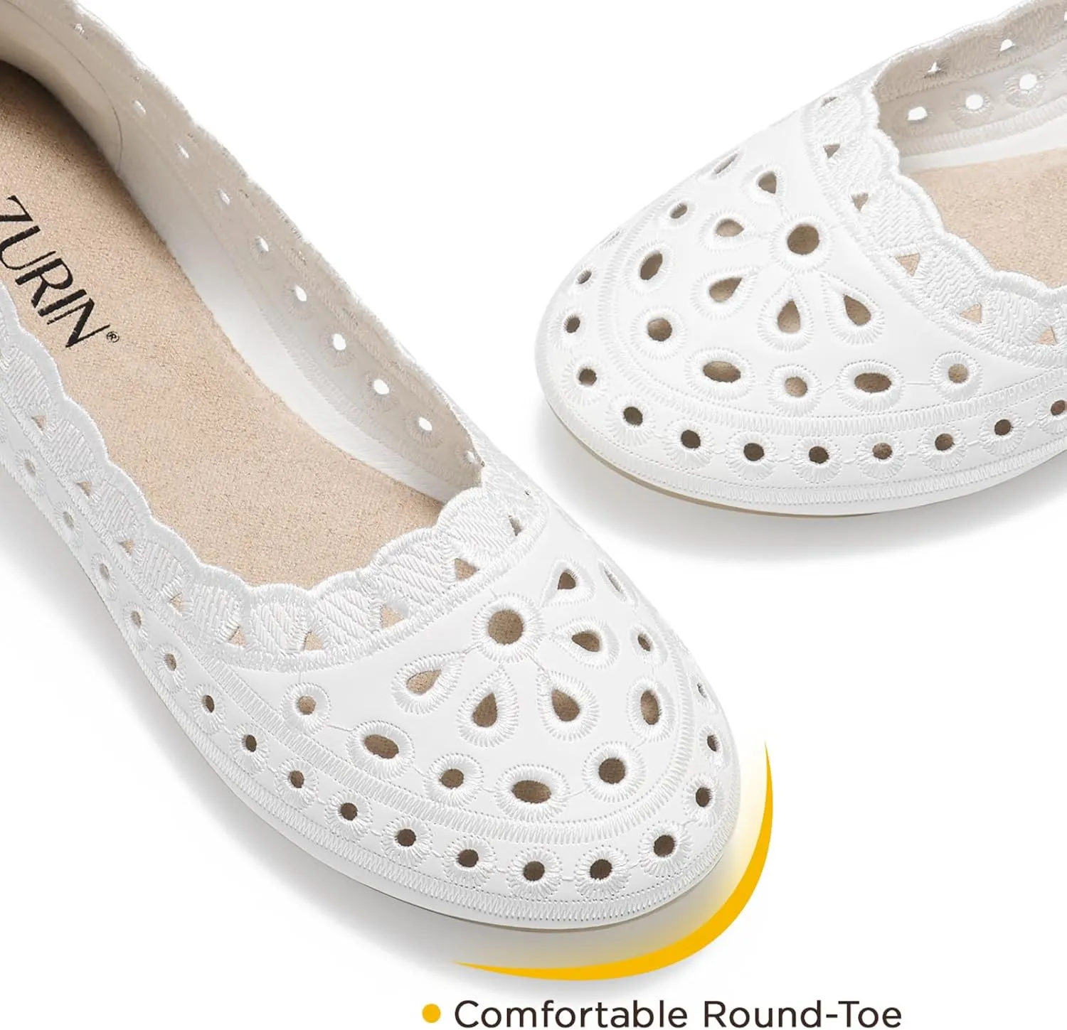 ZURIN Women's Floral Ballet Flats Round Toe Flat Comfortable Dressy Black Beige Flat Dress Shoes Suede Microfiber Slip on Mesh Flats
