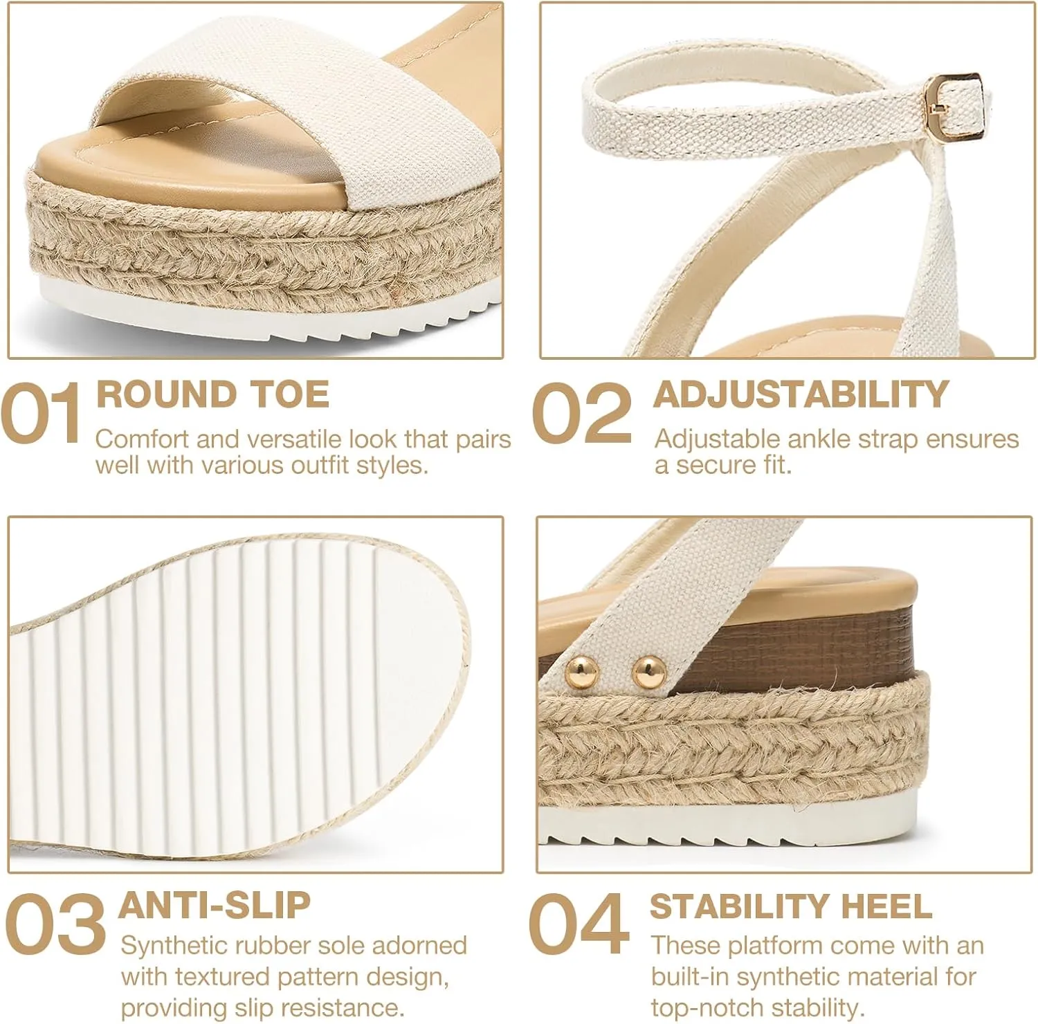 ZURIN Womens Open Toe Platform espadrille sandals Buckle Ankle Strap Wedges Sandals for Women Casual Dressy Summer