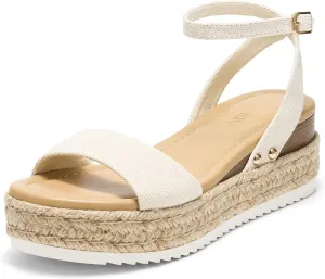 ZURIN Womens Open Toe Platform espadrille sandals Buckle Ankle Strap Wedges Sandals for Women Casual Dressy Summer