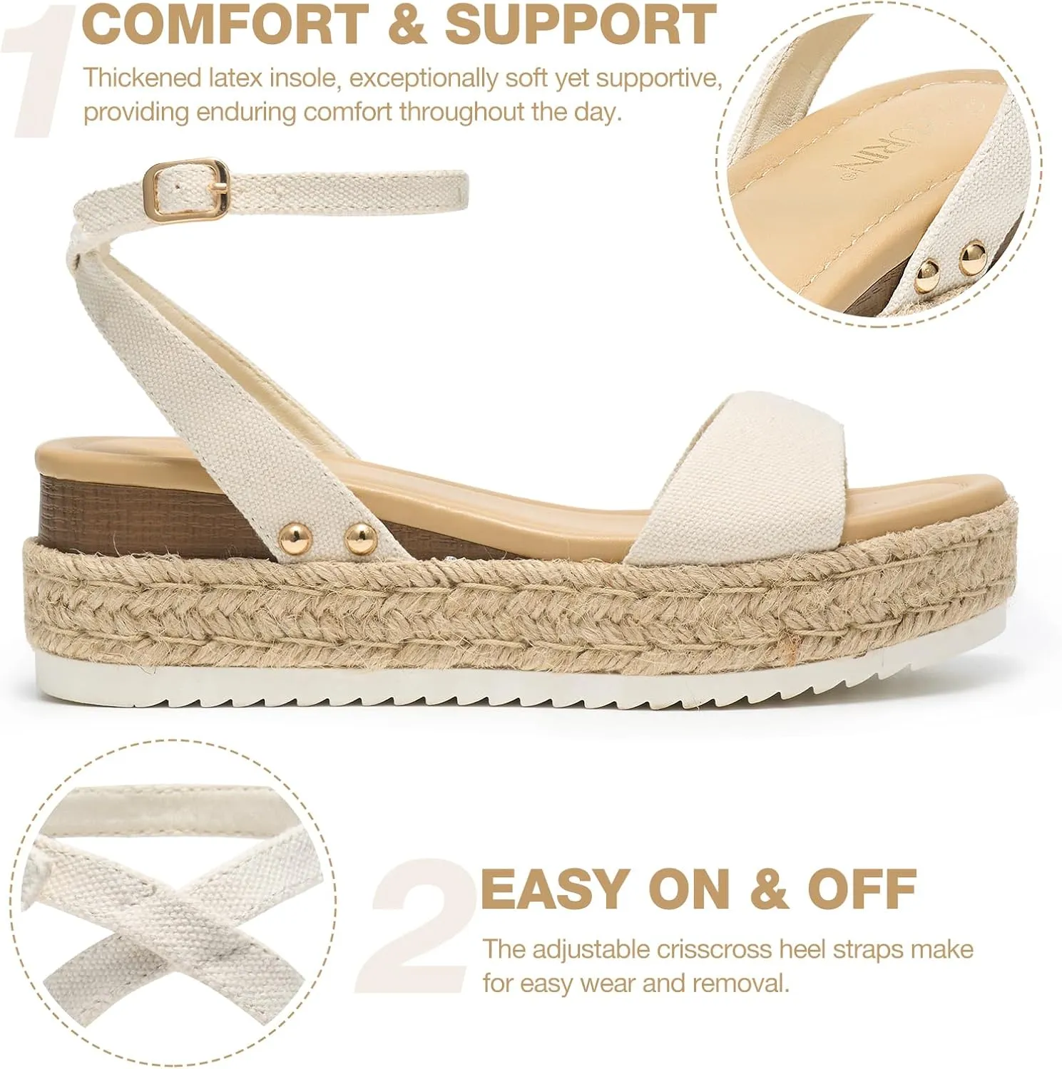 ZURIN Womens Open Toe Platform espadrille sandals Buckle Ankle Strap Wedges Sandals for Women Casual Dressy Summer