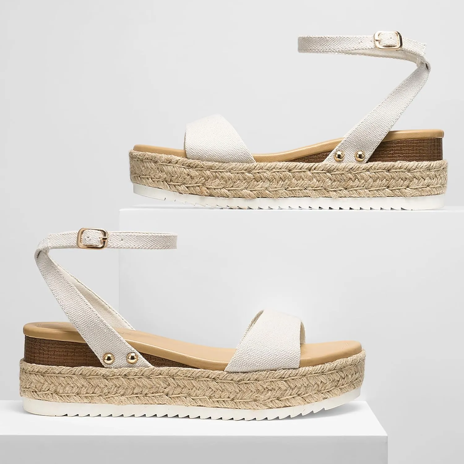 ZURIN Womens Open Toe Platform espadrille sandals Buckle Ankle Strap Wedges Sandals for Women Casual Dressy Summer