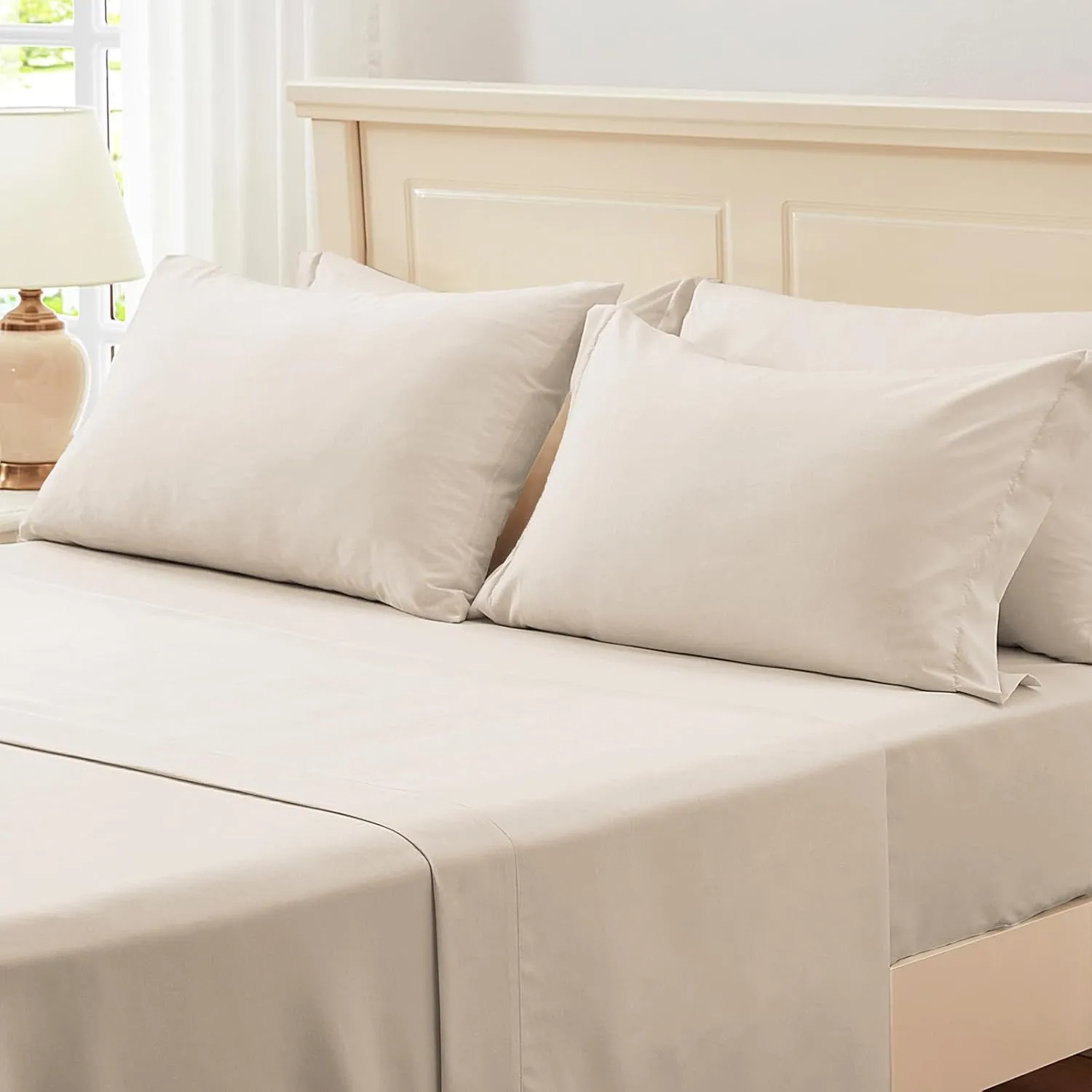 Zzlpp Beige Queen Comforter Set 7 Pieces, Seersucker Bed in a Bag for Bedroom, All Season Bedding Sets with 1 Comforter, 2 Pillow Shams, 2 Pillowcases, 1 Flat Sheet, 1 Fitted Sheet